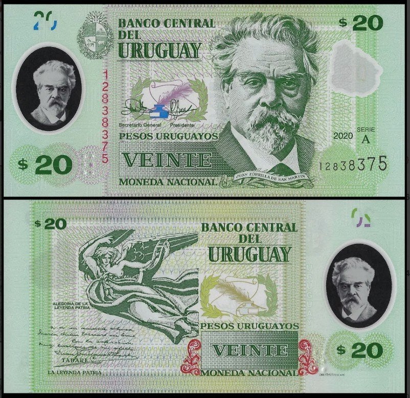 Uruquay 2020, 2 nieuwe polymeer bankbiljetten (UNC), Verzenden, Zuid-Amerika, Setje