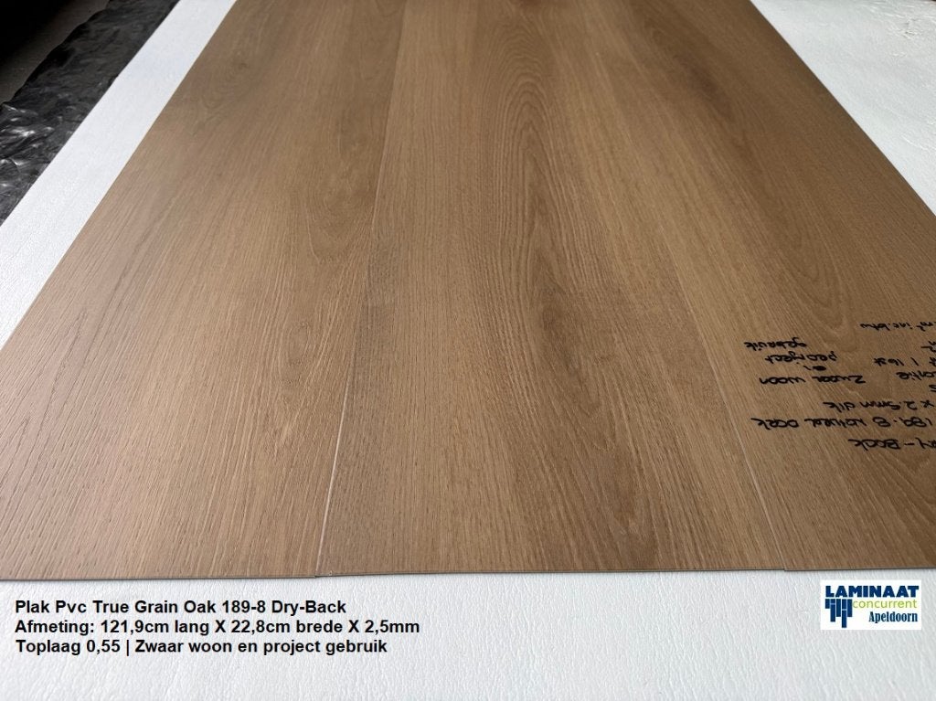 Plak Pvc True Grain Oak 189-8 2,5mm dik Toplaag 0,55, Bruin, 75 m² of meer, Plak Pvc bruin eiken kleur Dry-back, Nieuw