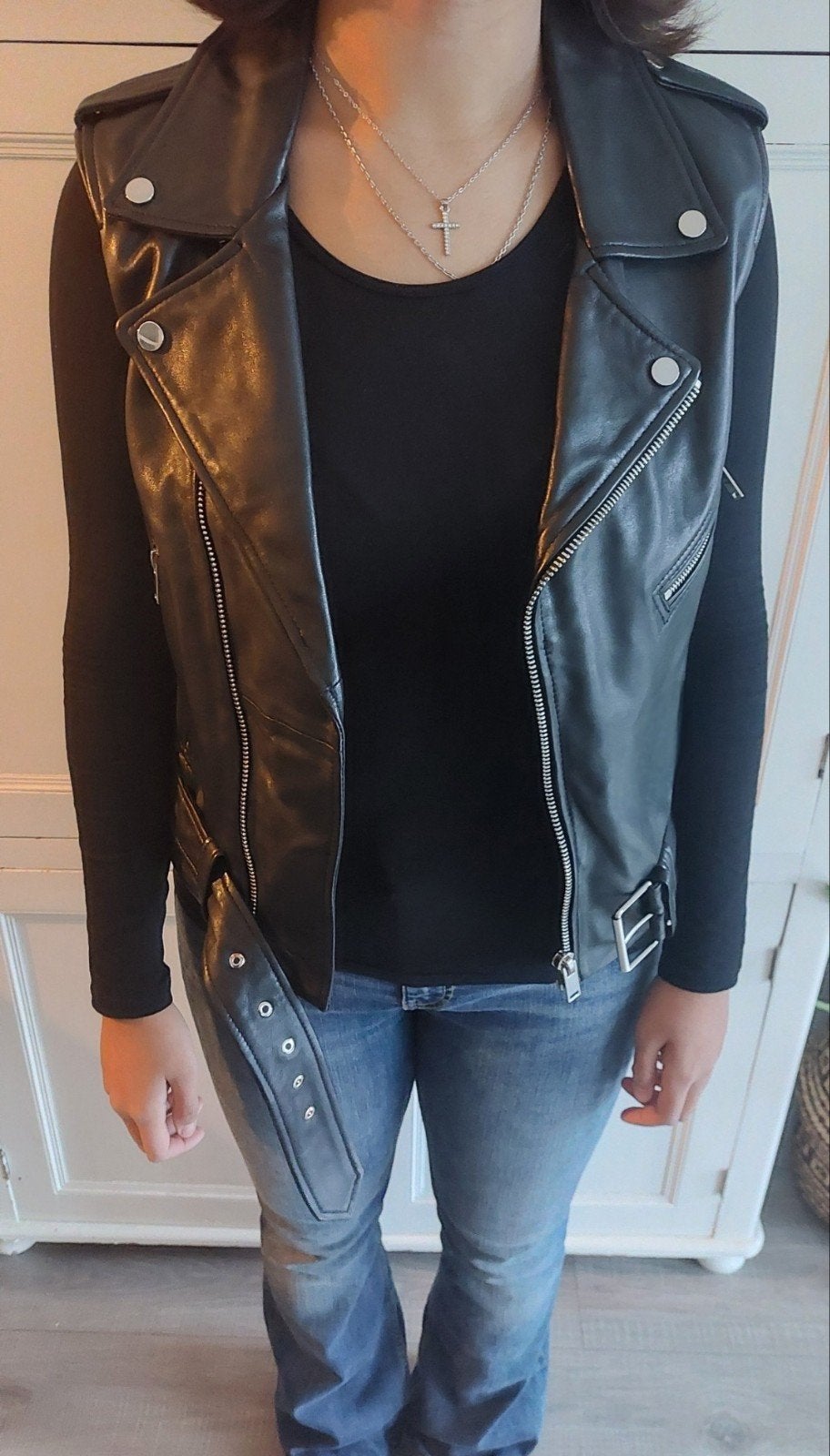 Zara oversized leren biker waistcoat jacket M, Maat 38/40 (M), Ophalen of Verzenden, Gedragen, Zara