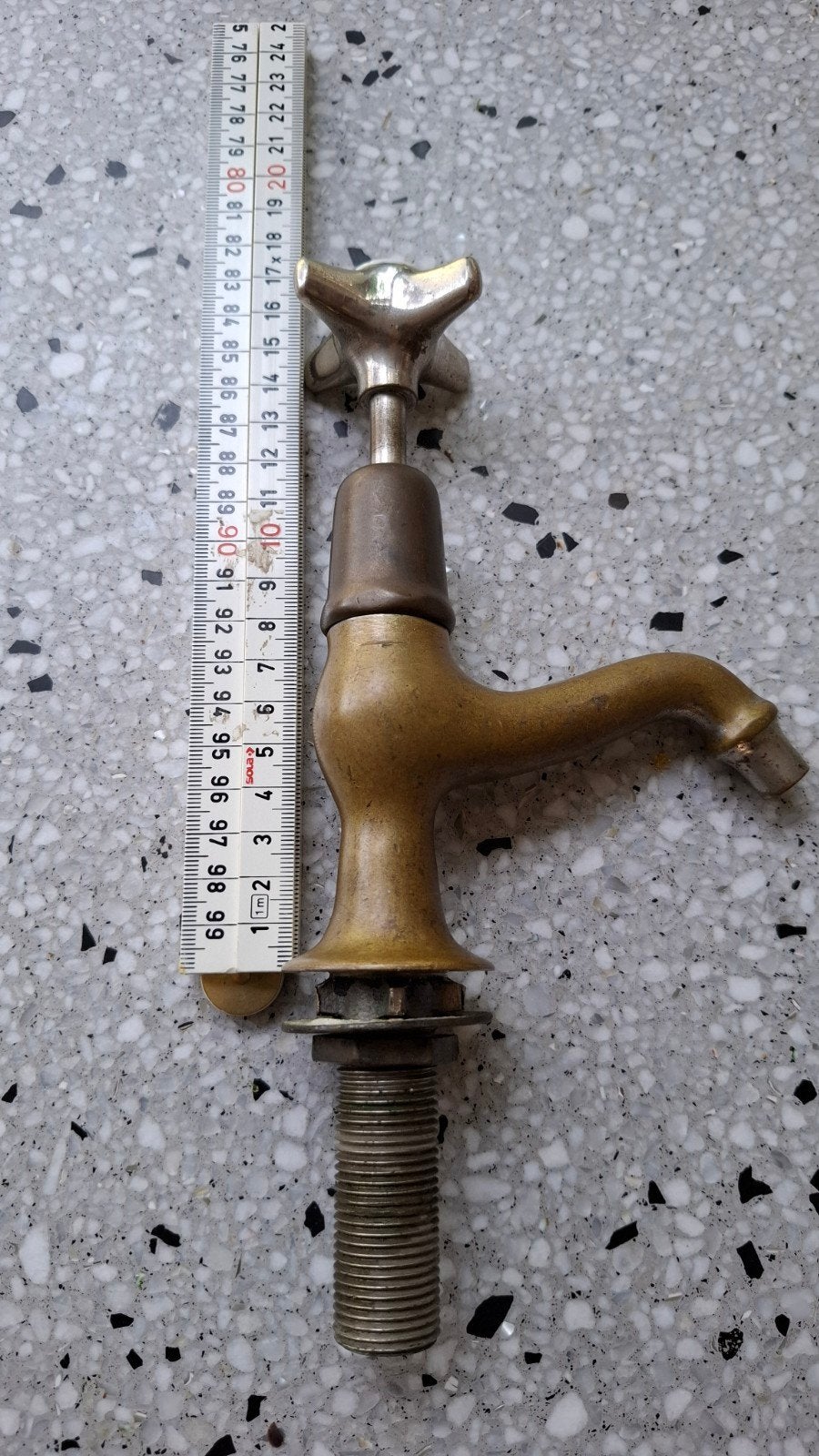 Antieke messing kraan met 'WARM' opschrift, Ophalen of Verzenden, Gebruikt, Koper, Kraan