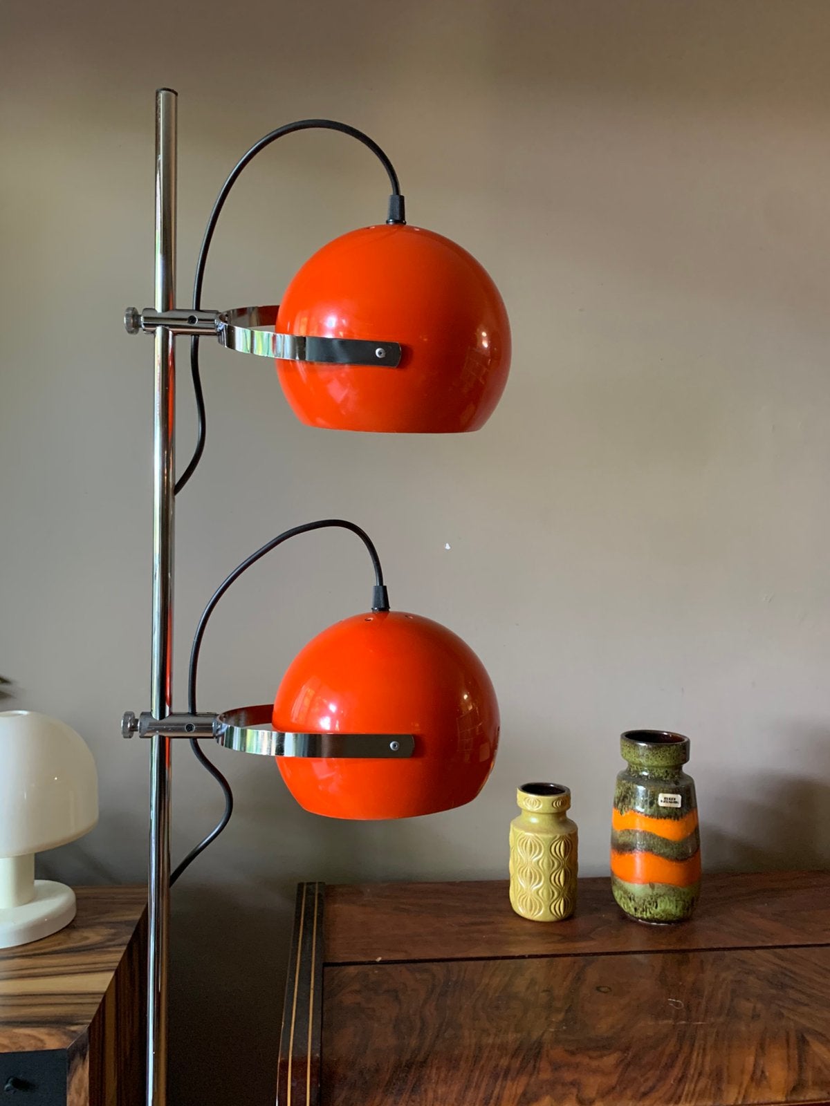Vintage oranje Herda bollenlamp, Zo goed als nieuw, Metaal, 150 tot 200 cm, E27 (groot)