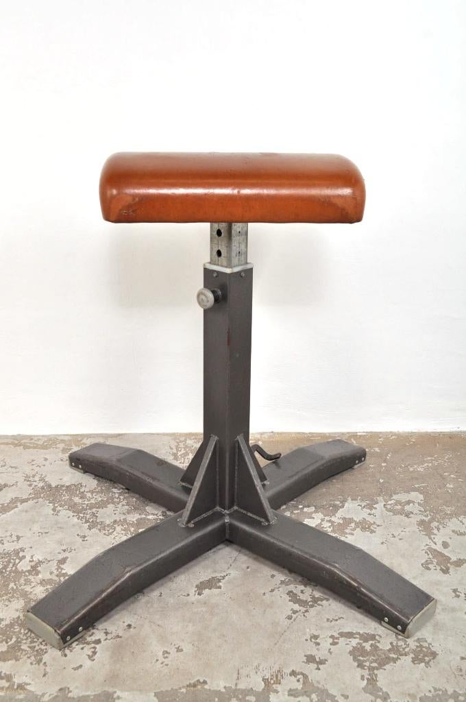 Vintage leren turnbok op metalen standaard PIECE OF ART, Antiek en Kunst, Ophalen of Verzenden