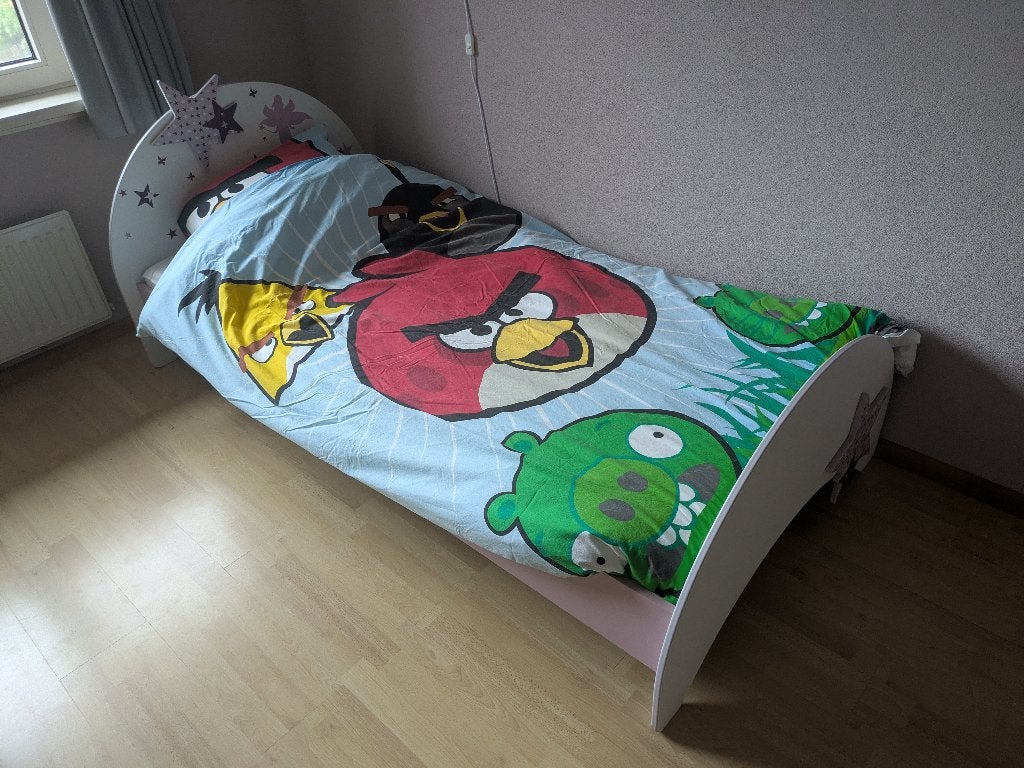 Roze kinderbed met sterretjes en elfjes, 180 cm of meer, Ophalen, Lattenbodem, 100 cm of meer