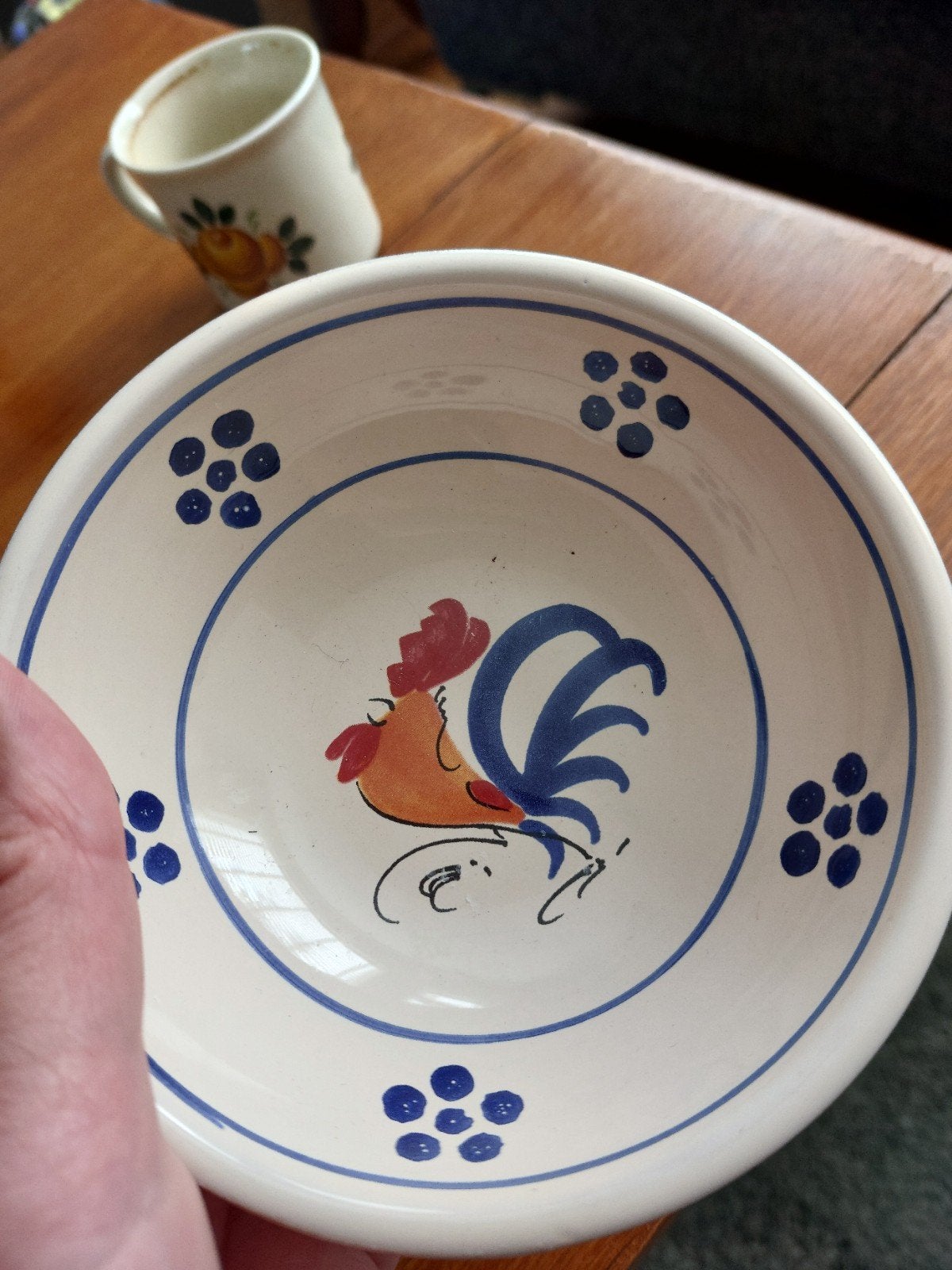 Vintage Italiaanse keramische kom met haan decor, Antiek en Kunst, Antiek | Keramiek en Aardewerk, Ophalen of Verzenden