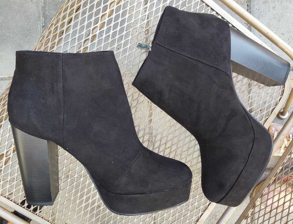 zwarte suède-look enkellaarsjes plateauzool en12cm hak nieuw, Zwart, H&M Divided, Lage of Enkellaarzen, Nieuw