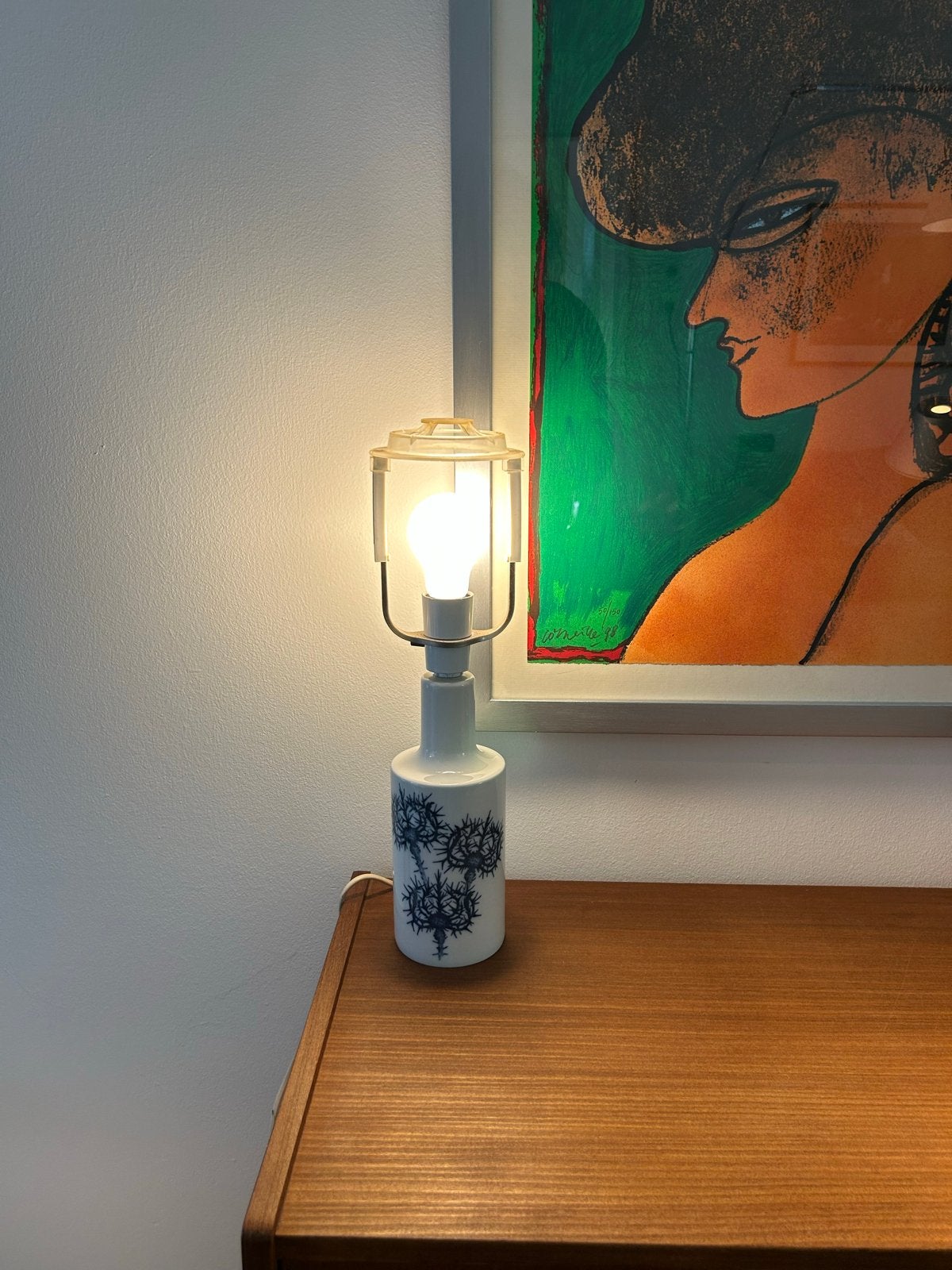 Royal Copenhagen Tafellamp met Blauw Bloemenpatroon, Ophalen of Verzenden