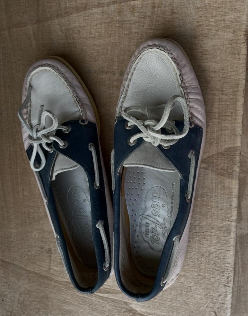 Mooie Sperry Top-Sider leren bootschoenen Roze/Blauw, Overige kleuren, Instappers, Ophalen of Verzenden, Gedragen