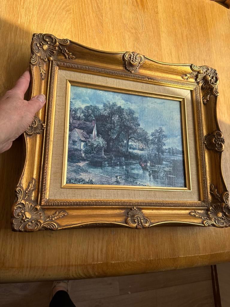 Schilderij met landschap in gouden lijst, Antiek en Kunst, Kunst | Schilderijen | Klassiek, Ophalen
