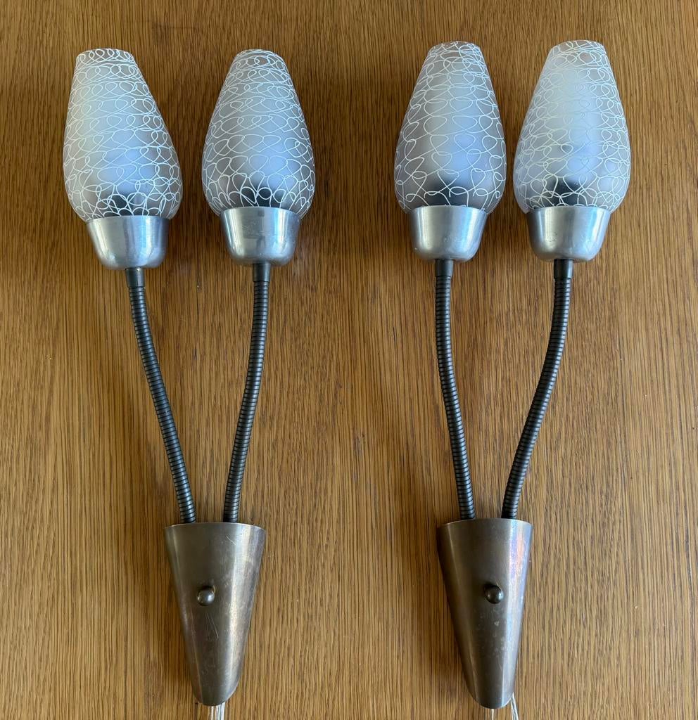 Vintage midcentury jaren 50 wandlampen (2) - glas design, Ophalen of Verzenden, Zo goed als nieuw, Glas, Vintage midcentury jaren 50s Duits Deens Frans design