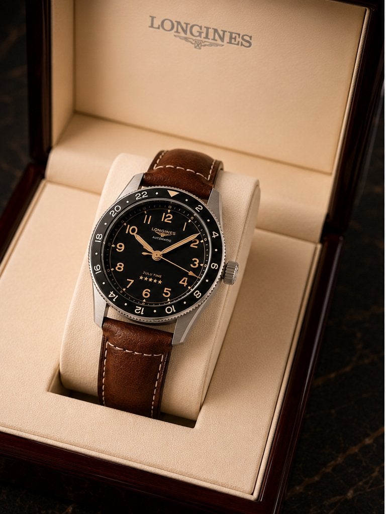 Longines Spirit Zulu Time GMT 39mm Chronometer Full Set 2026, Overige merken, Leer, Staal, Polshorloge