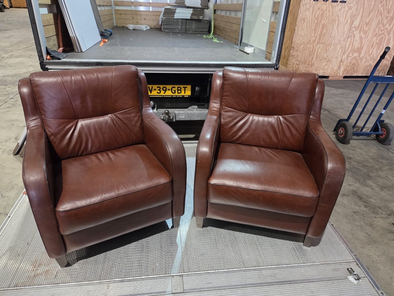 Luxe Leren Fauteuils - Set van 2, Huis en Inrichting, Stoelen, Ophalen, Twee, Bruin, Leer