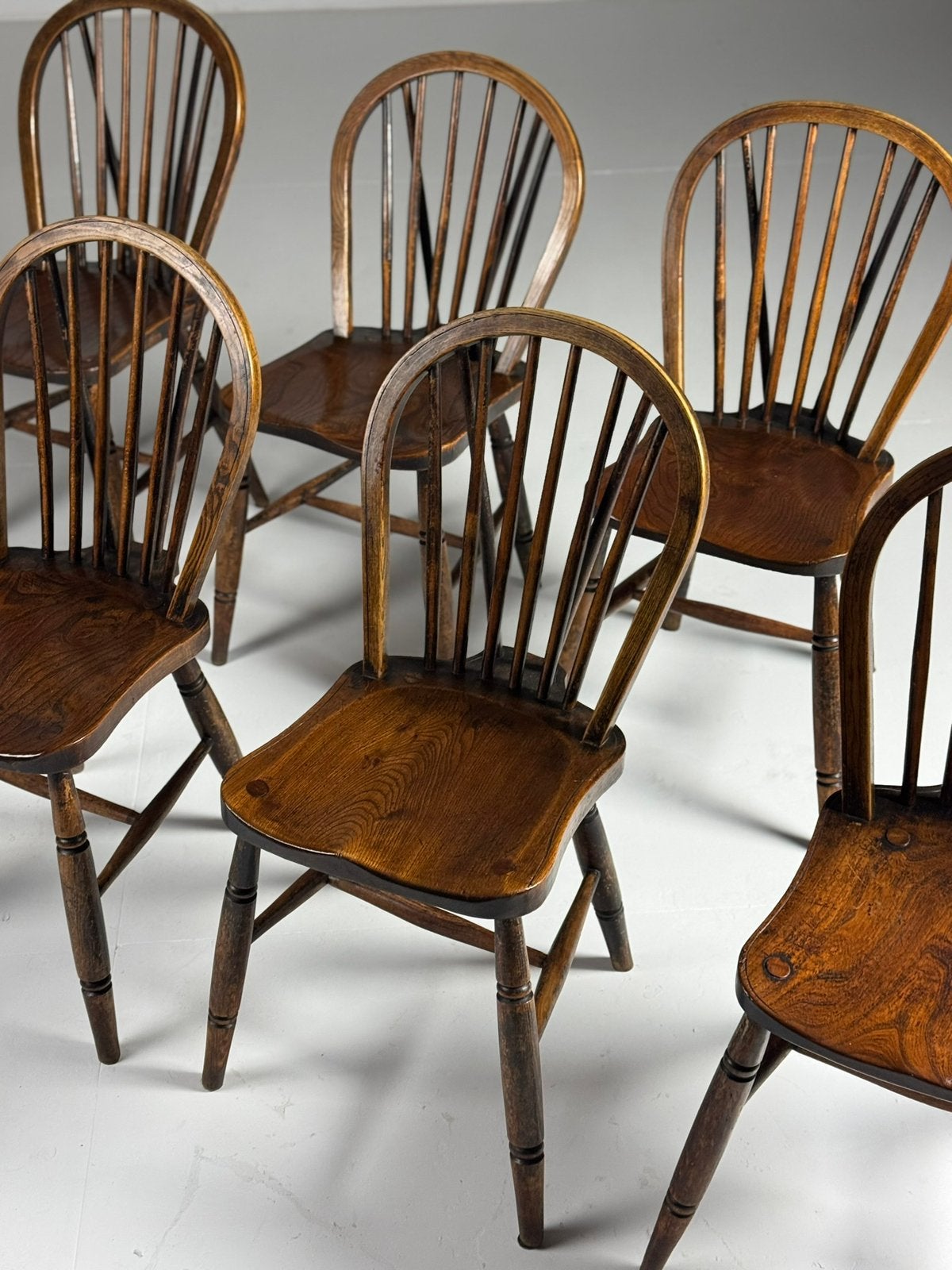Set van 6 Windsor eetkamerstoelen engels antiek, Ophalen, Zo goed als nieuw, Bruin, Vijf, Zes of meer stoelen