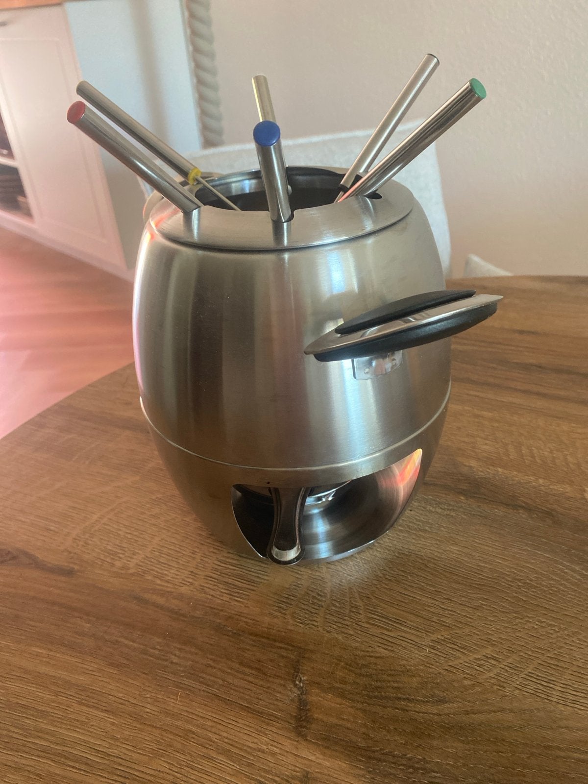 RVS Fondueset met 6 vorkjes, Witgoed en Apparatuur, Fonduesets, Ophalen, Gebruikt, Brander, Fondueset