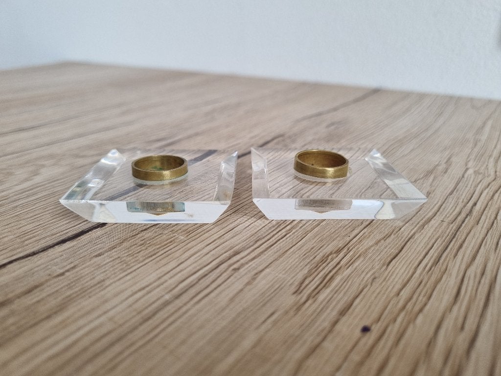 2 Mooie Zeldzame Vintage Mini Kandelaartjes Lucite Plexiglas, Verzenden, Overige materialen