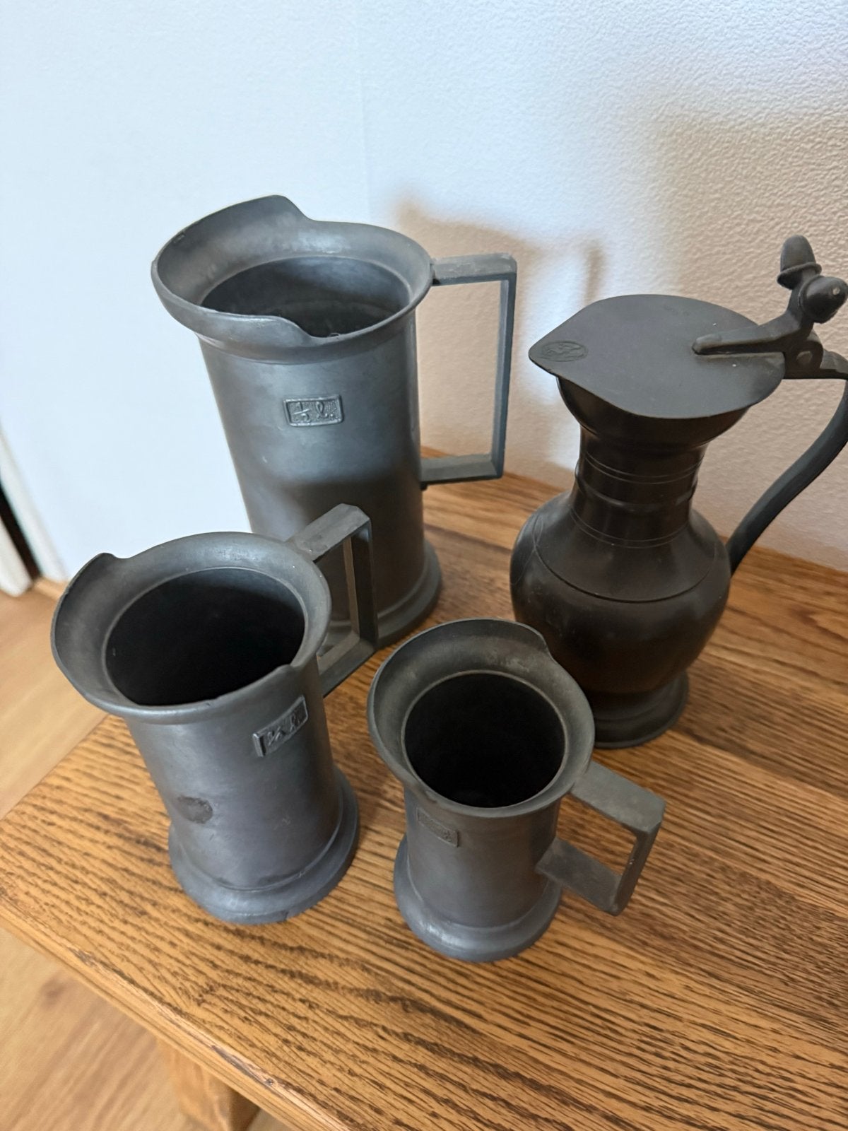 Set van 4 antieke tinnen kannen en kruiken, Antiek en Kunst, Ophalen of Verzenden