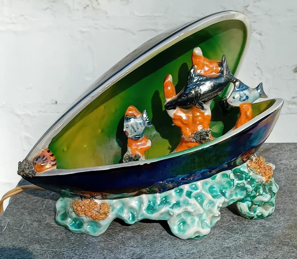 Vintage Italiaans Keramiek Schelp Lamp Jaren '50, Ophalen of Verzenden