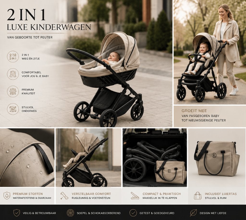 Kinderwagen - 2 in 1 - Ivento van Kunert - Nieuw, Nieuw, Combiwagen, Verstelbare duwstang, Ophalen