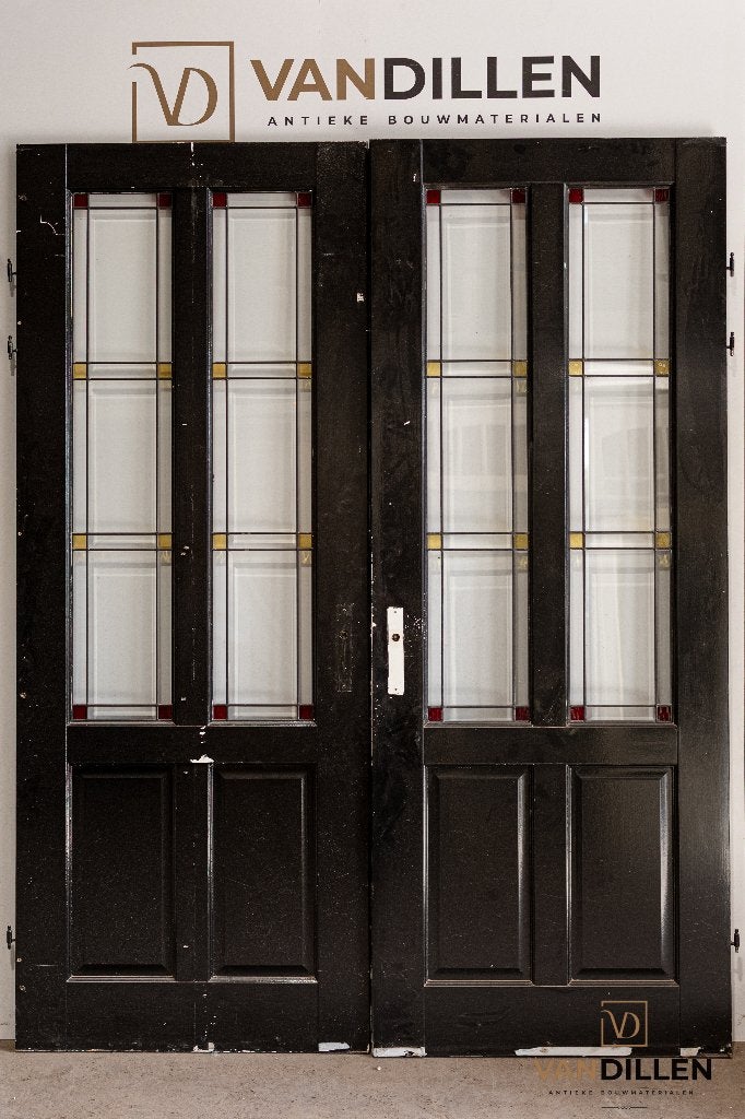 2 oude grote glas in lood vouw deuren in top staat, Gebruikt, 120 cm of meer, Binnendeur, Ophalen of Verzenden