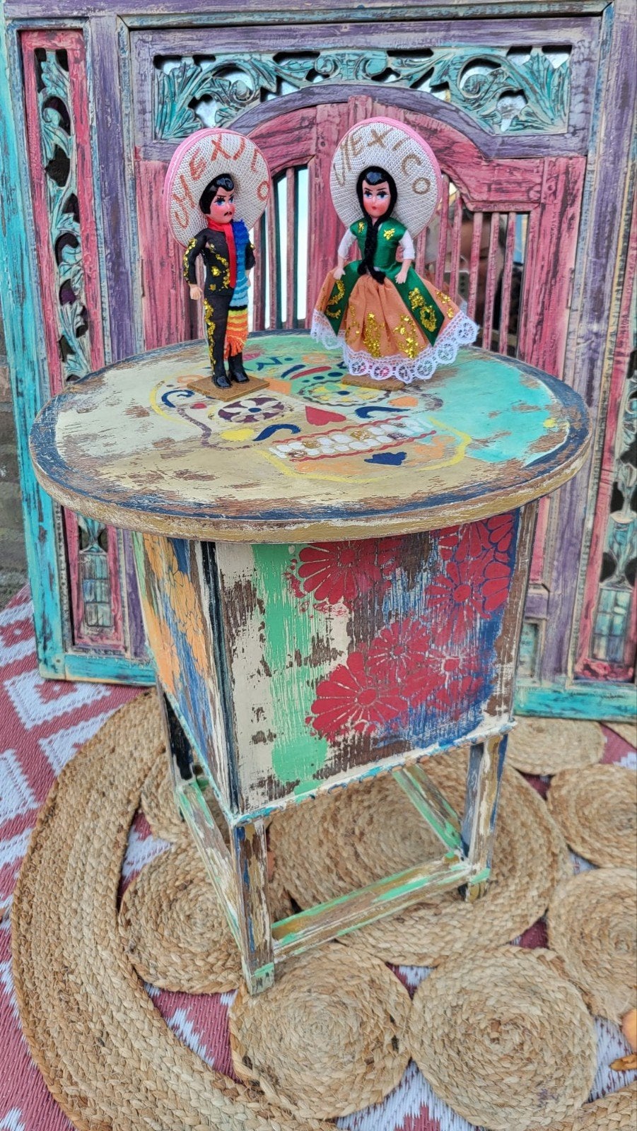 Shabby/Boho/Handgeschilderd/Mexicaans/Kastje/Tafeltje, Ophalen of Verzenden