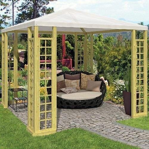 Houten overkapping (paviljoen) 300x300 met nieuw wit zeil, Tuin en Terras, Ophalen, Gebruikt, Tuinpaviljoen