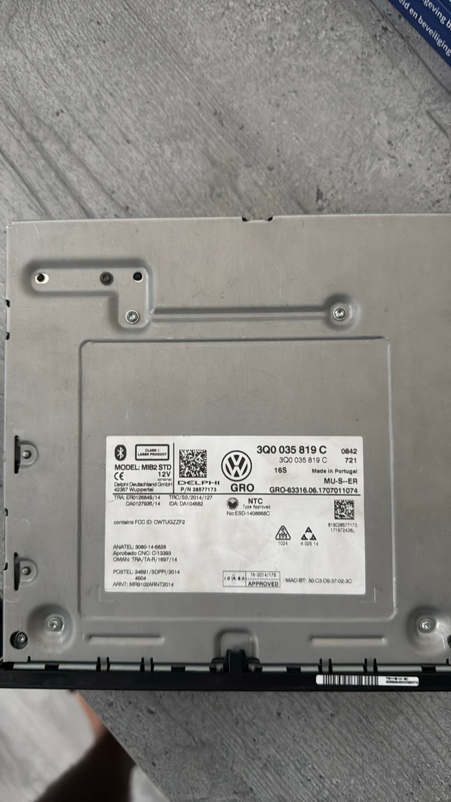 Volkswagen MIB2 STD Infotainment Systeem 3Q0 035 819 C, Ophalen, Gebruikt, Volkswagen