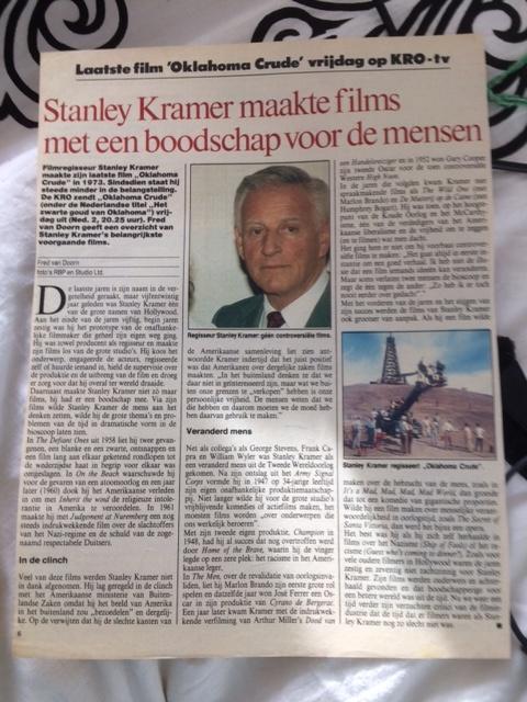 artikel over Stanley Kramer, Ophalen of Verzenden, Gebruikt, Boek, Tijdschrift of Artikel