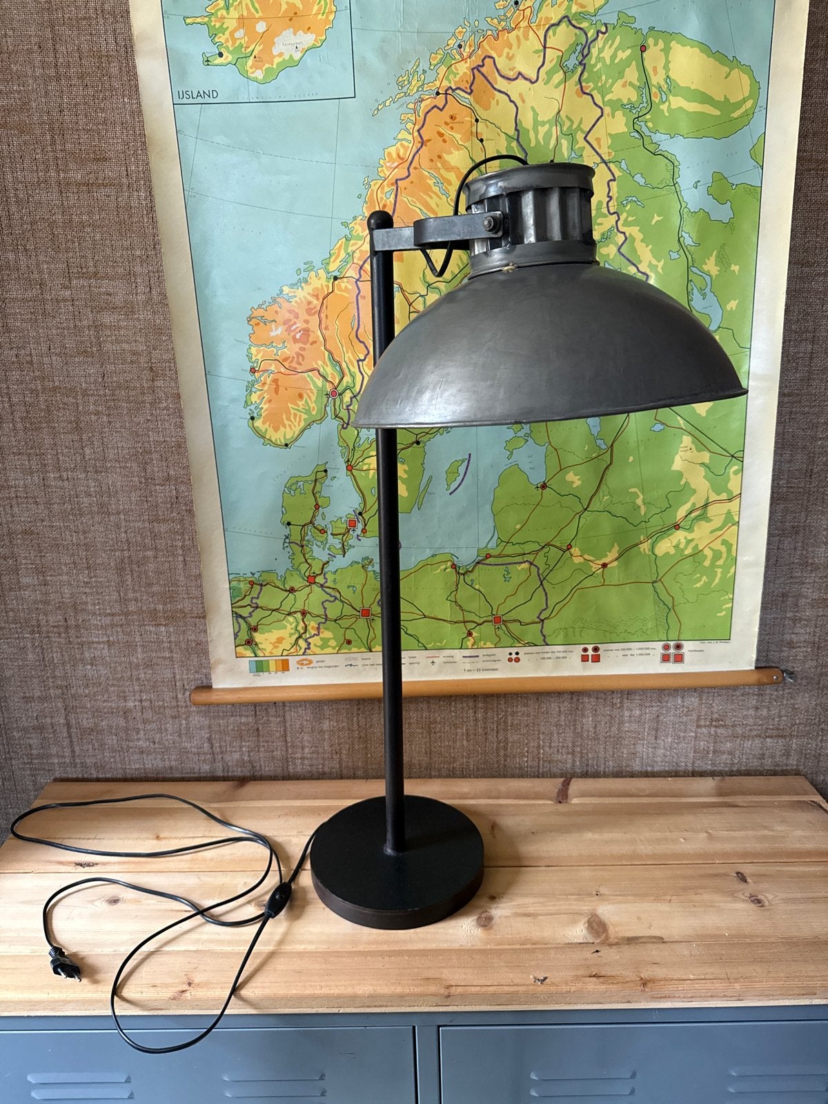 Grote Industriële Tafellamp - Vintage Stijl, Ophalen, Gebruikt, Overige merken, E27 (groot)