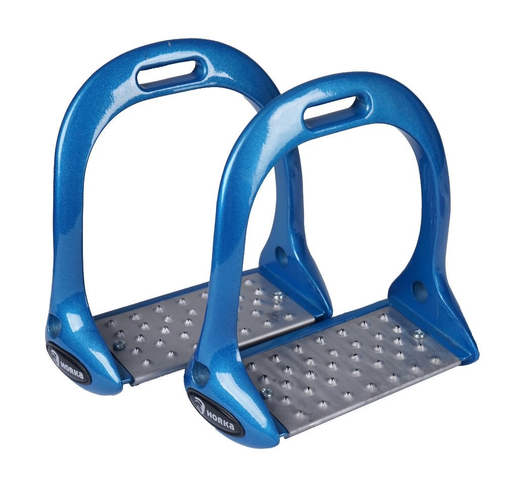 Blauwe Horka Tech aluminium stijgbeugels 12 cm, Springen, Nieuw, Ophalen of Verzenden, Blauw