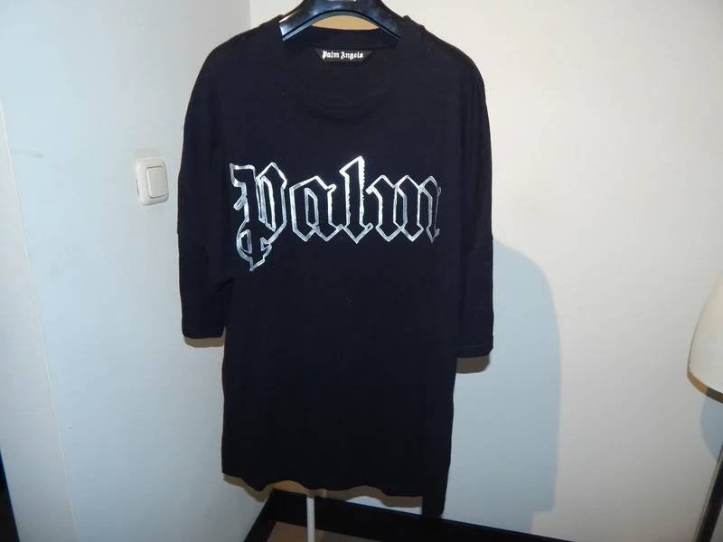 Palm Angels zwart shirt zilveren merk opdruk Als Nieuw XL, Palm Angels, Verzenden, Zwart, Maat 56/58 (XL)