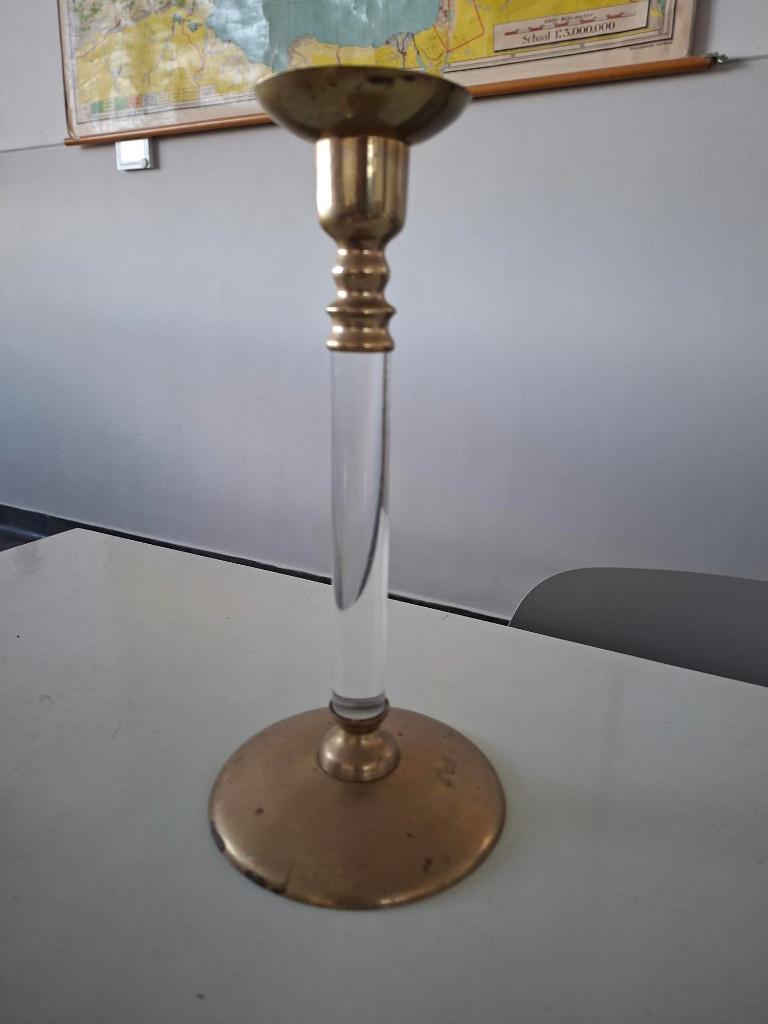 vintage kandelaar messing plexiglas retro mid century design, Ophalen of Verzenden, Koper of Brons