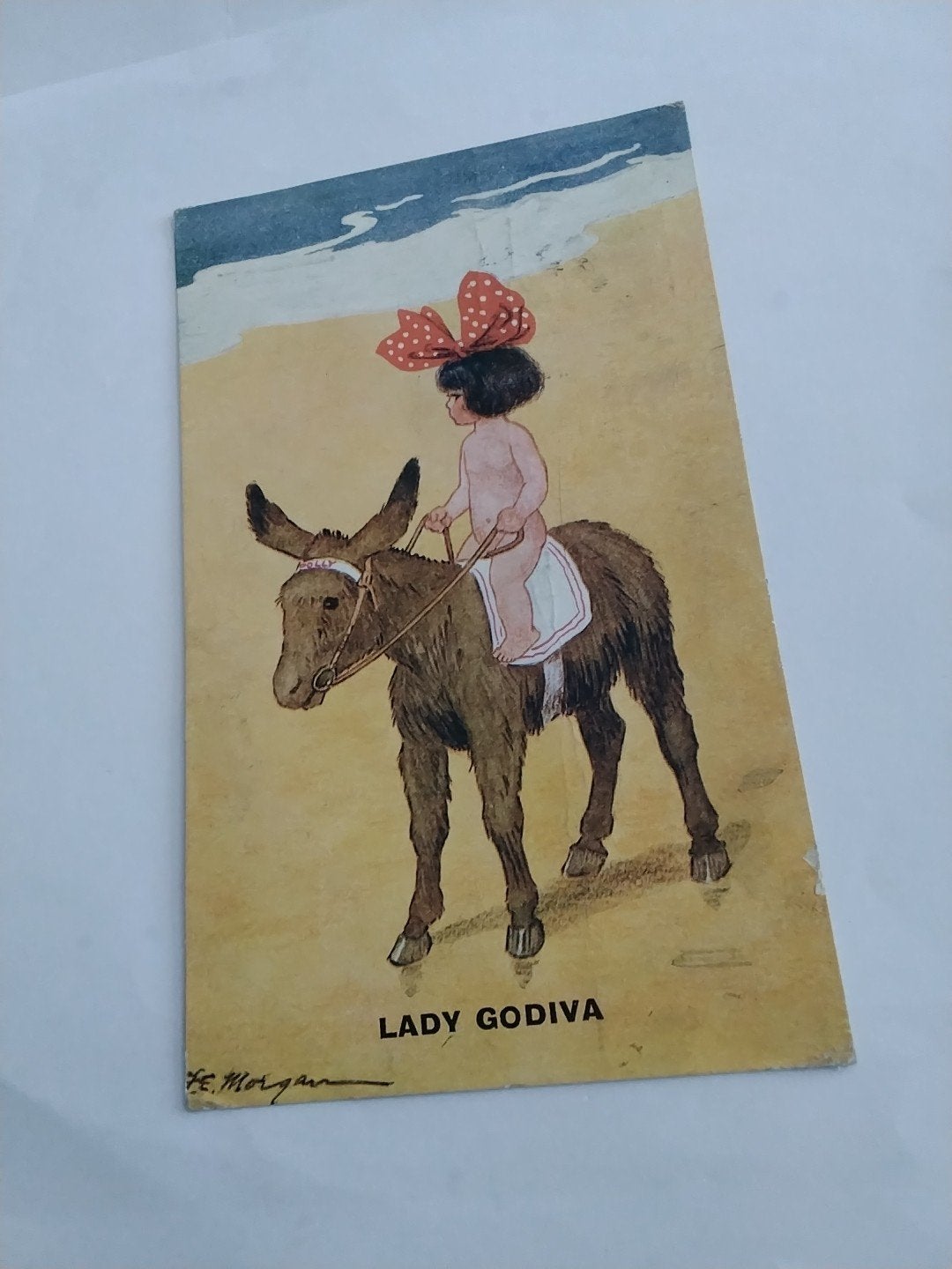 Antieke ansichtkaart: Lady Godiva op ezel, 1922, Ophalen of Verzenden, Voor 1920, Gelopen, Overige thema's