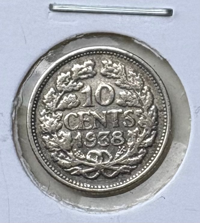Zilveren 10 Cent Munt Koningin Wilhelmina 1938, Postzegels en Munten, Munten | Nederland, Zilver, Ophalen of Verzenden, 10 cent