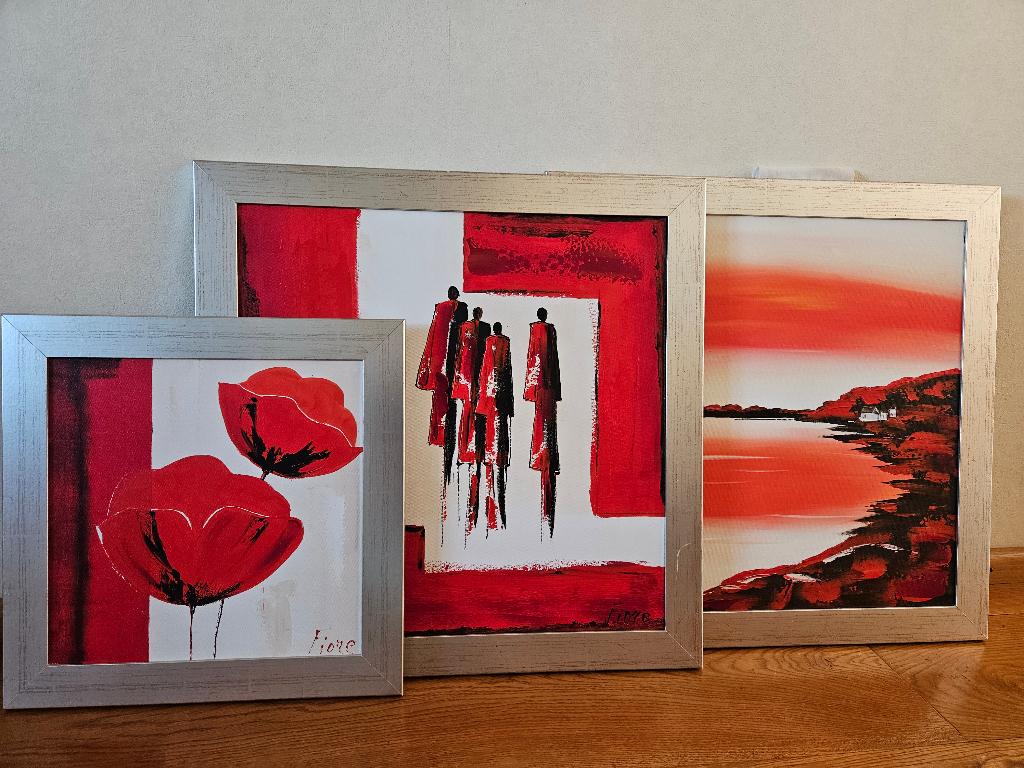 3 schilderijen van Fiore in rood | Originele schilderijen, Ophalen