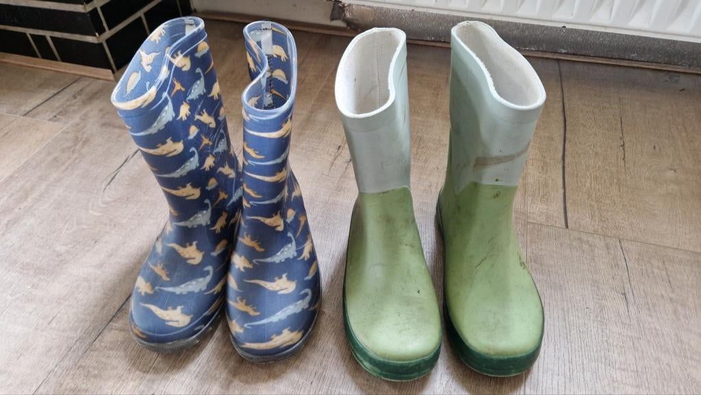 Regenlaarzen maat 34 - Groen en Blauw met dino's, Ophalen of Verzenden, Gebruikt, Jongen, Laarzen