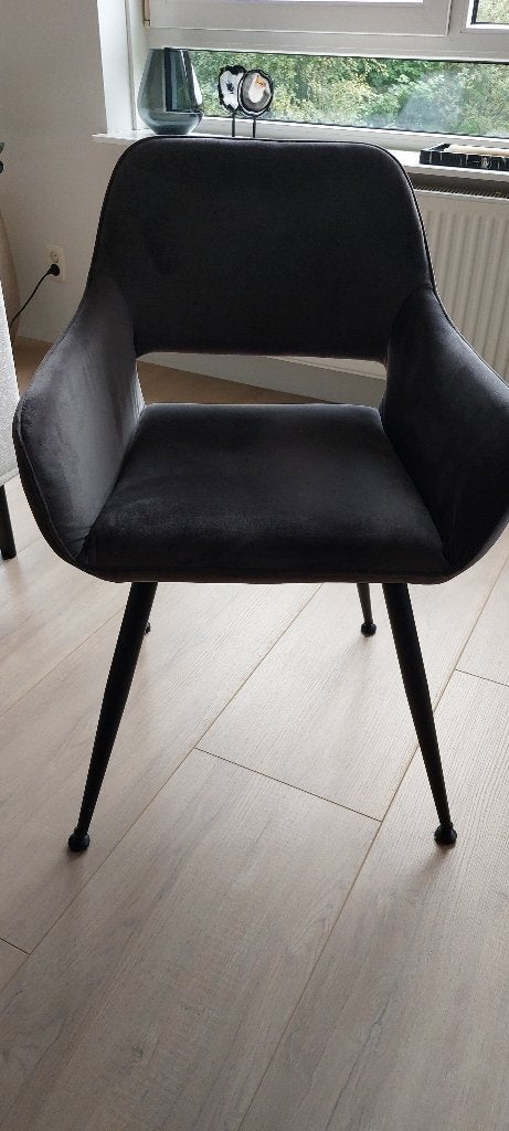 4 Eetkamerstoelen Velvet donker grijs, Ophalen, Gebruikt, Vier, Modern