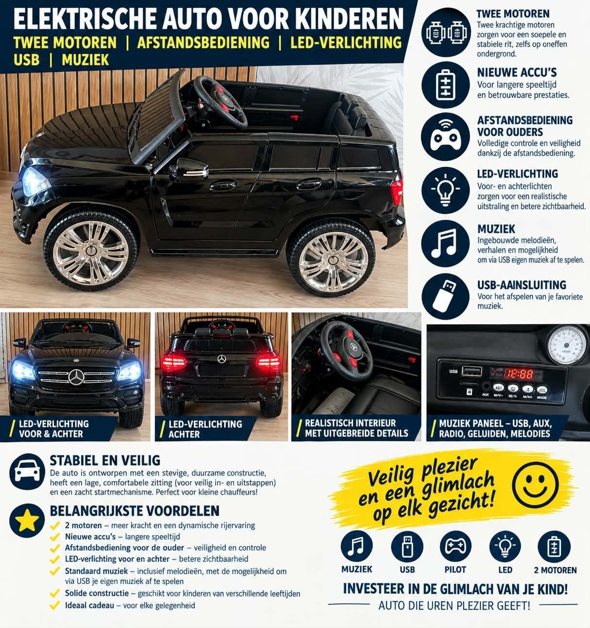 Elektrische Kinderauto met Afstandsbediening & LED, Kinderen en Baby's, Ophalen, Gebruikt