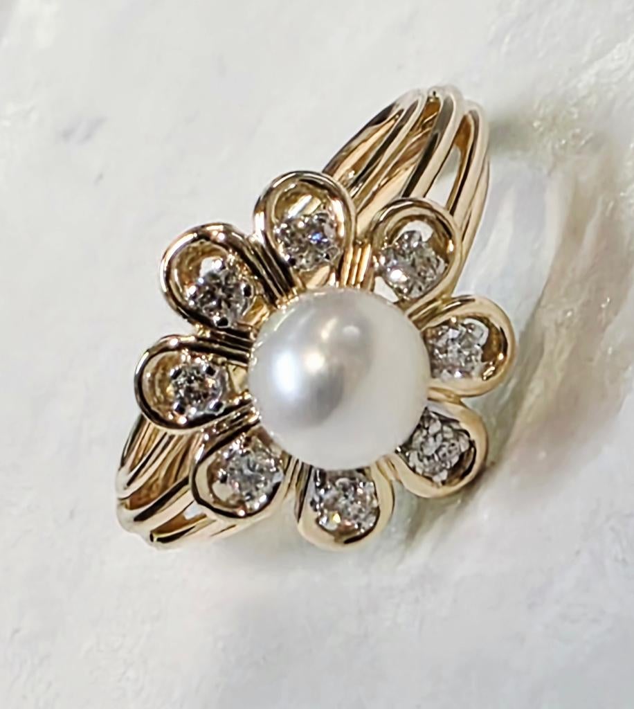 Goud/platinum ring met Akoya parel, diamanten 0,12kt, Met edelsteen, Nieuw, Ophalen of Verzenden, 17 tot 18
