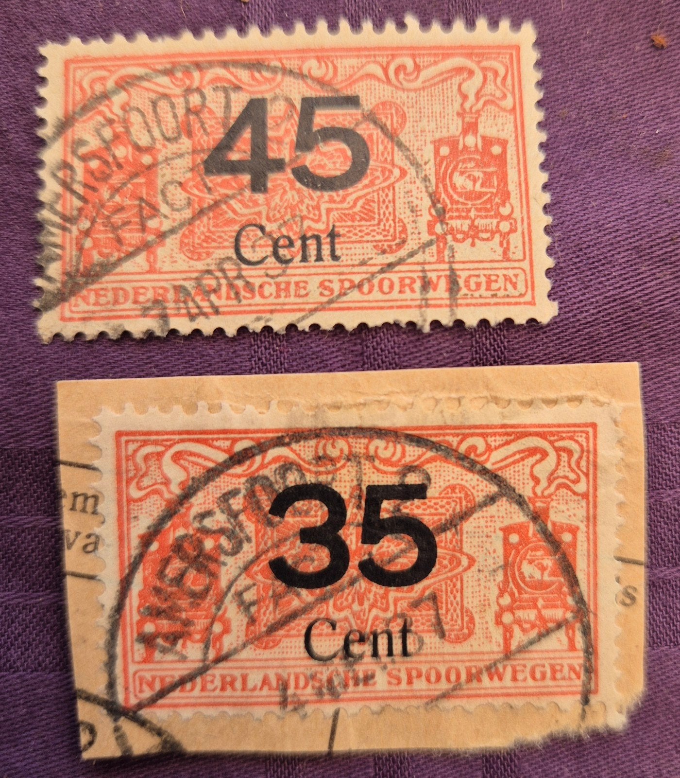 NS 2  NEDERLANDSE SPOORWEGZEGELS 35 & 45 CENT ROOD, Ophalen of Verzenden