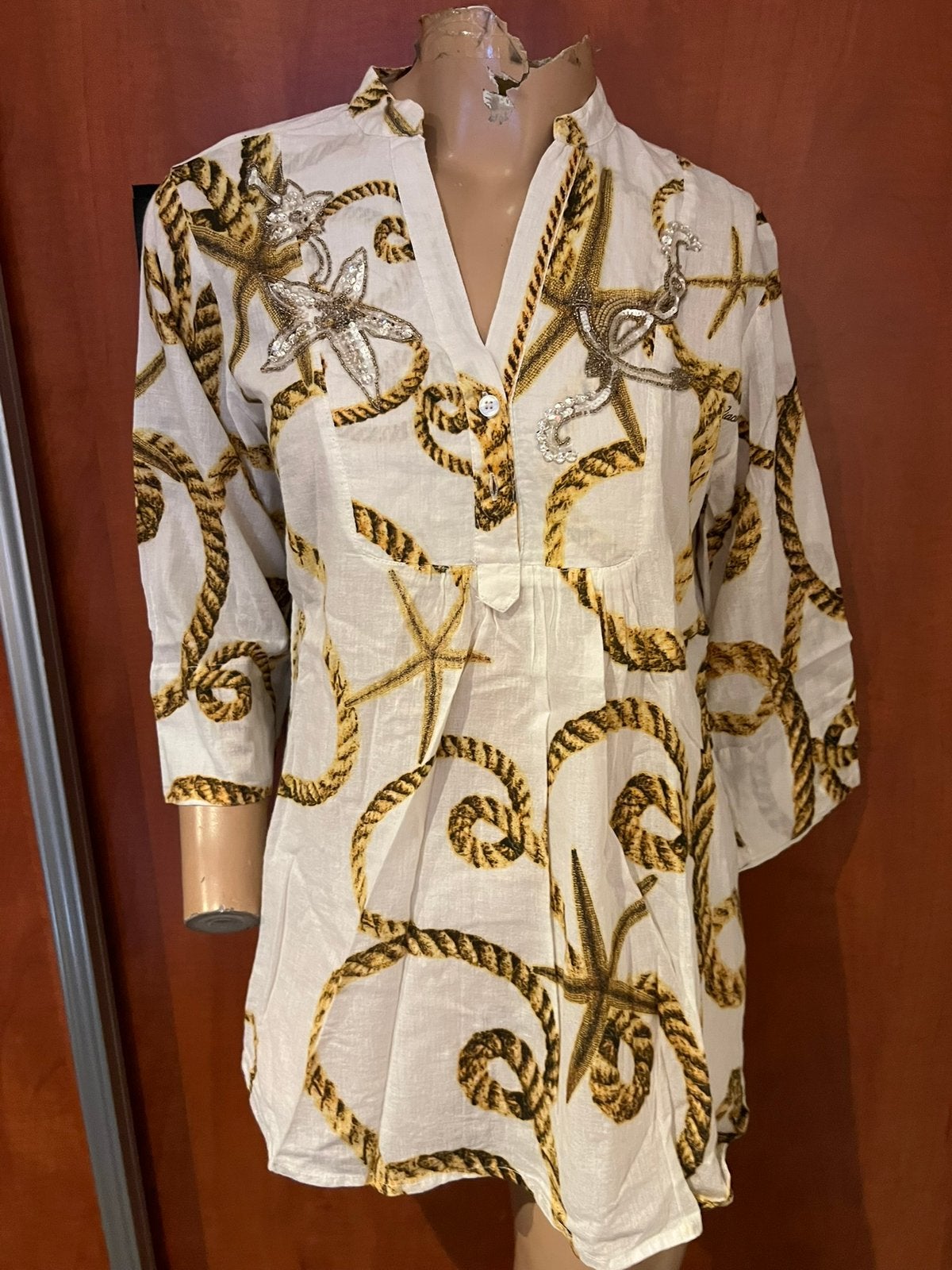 Antica Sartoria blouse met lovertjes en zeemotief, maat M, Kleding | Dames, Maat 38/40 (M), Wit, Ophalen of Verzenden, Zo goed als nieuw