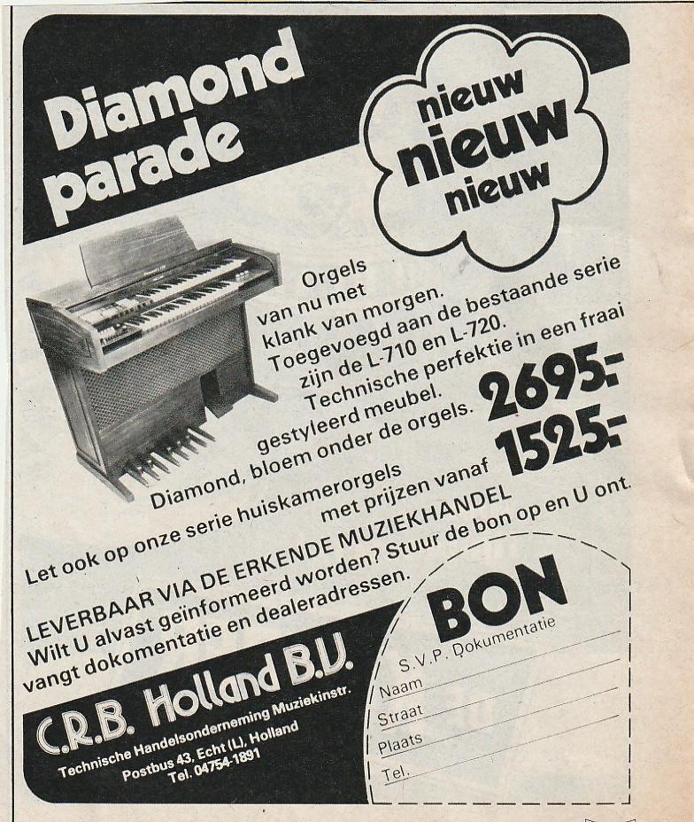 Retro reclame 1978 Diamond orgel klank van morgen, Verzenden, Overige typen