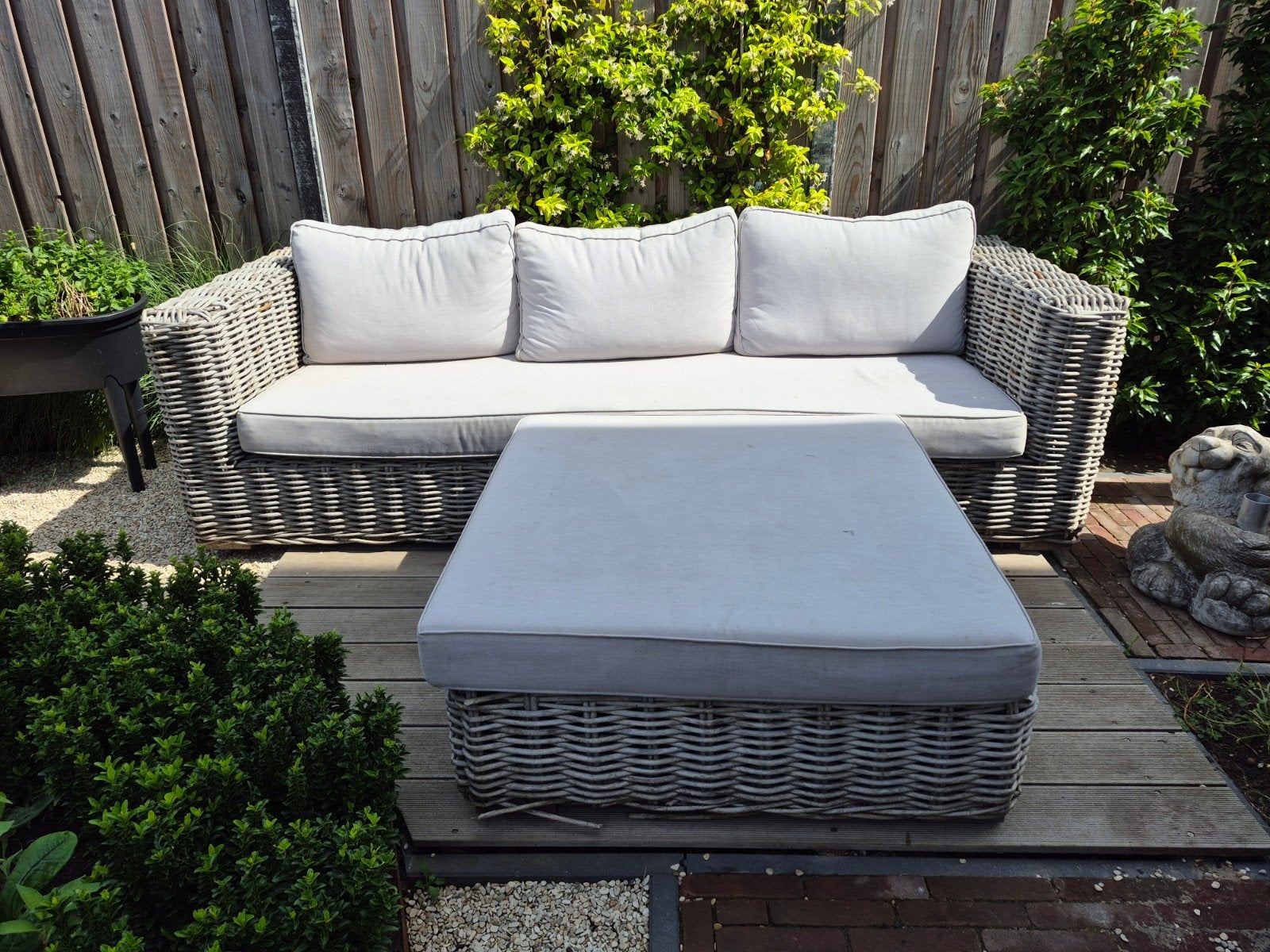 Tuinbank met tafel riet, Tuin en Terras, Tuinsets en Loungesets, Ophalen, Gebruikt, Rotan, Bank