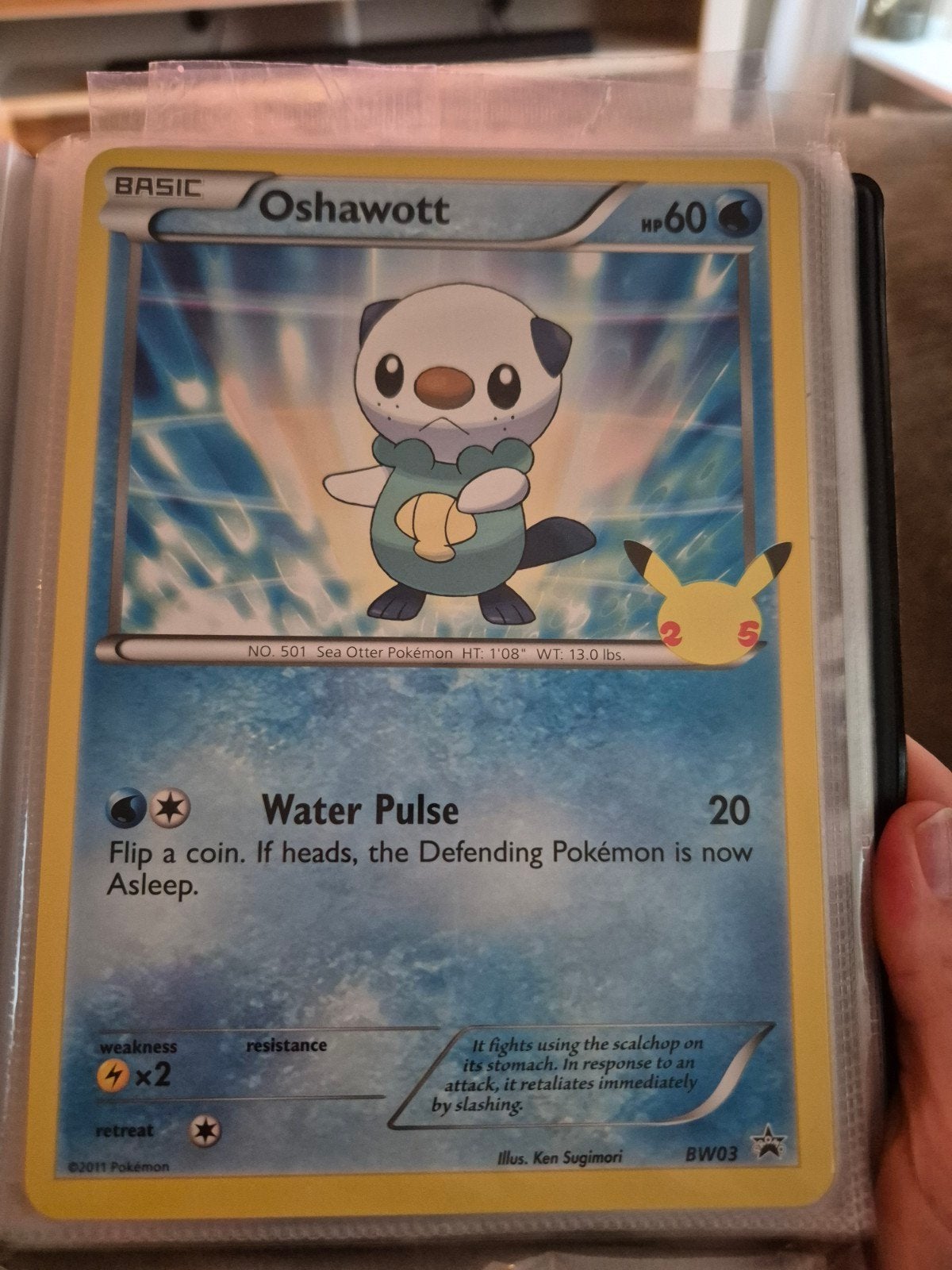 Oshawott BW03 Oversized Pokémon Kaart - 2011, Ophalen of Verzenden, Zo goed als nieuw, Overige typen
