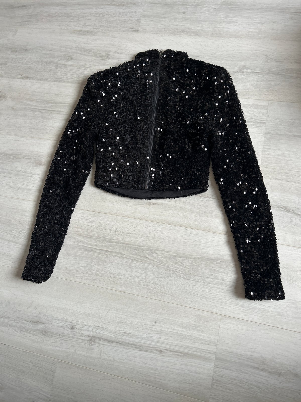 Zwart glitter jasje, Ophalen, Zo goed als nieuw, Maat 34 (XS) of kleiner, Zwart