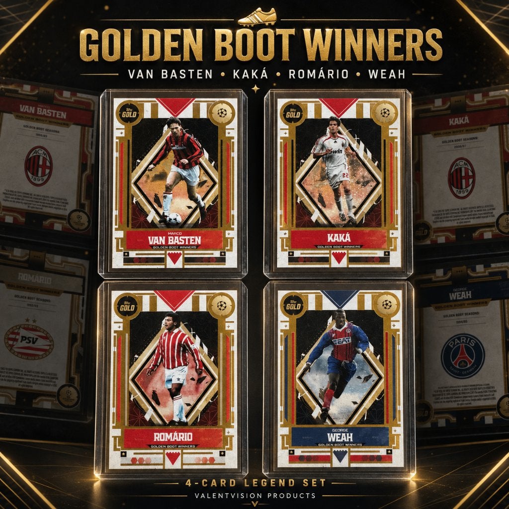 GOLDEN BOOT WINNERS – 4-CARD LEGEND SET, Verzamelen, Sportartikelen en Voetbal, Ophalen of Verzenden, Nieuw, Buitenlandse clubs