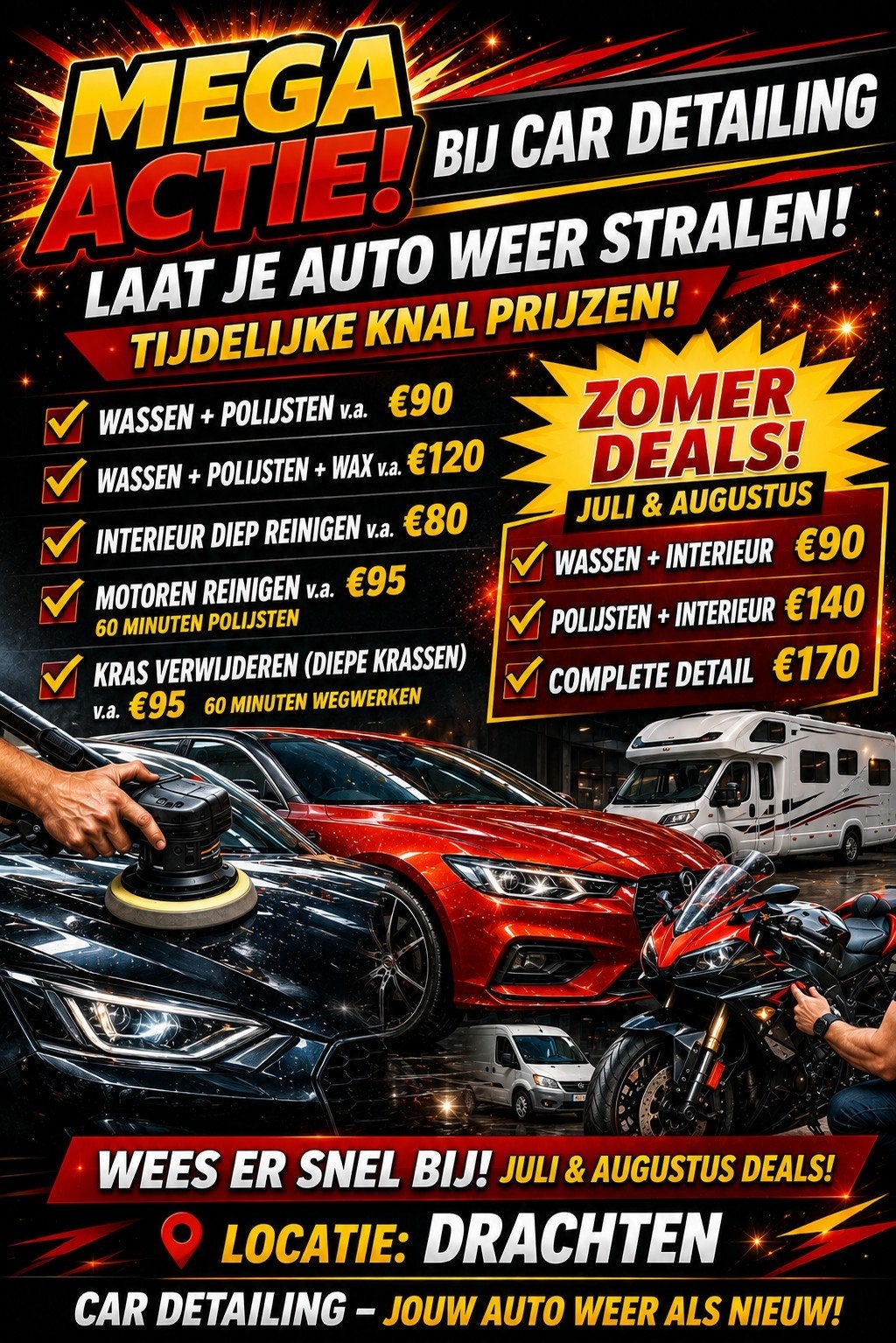 Auto,motoren, campers, boten, caravans hoog glans polijsten