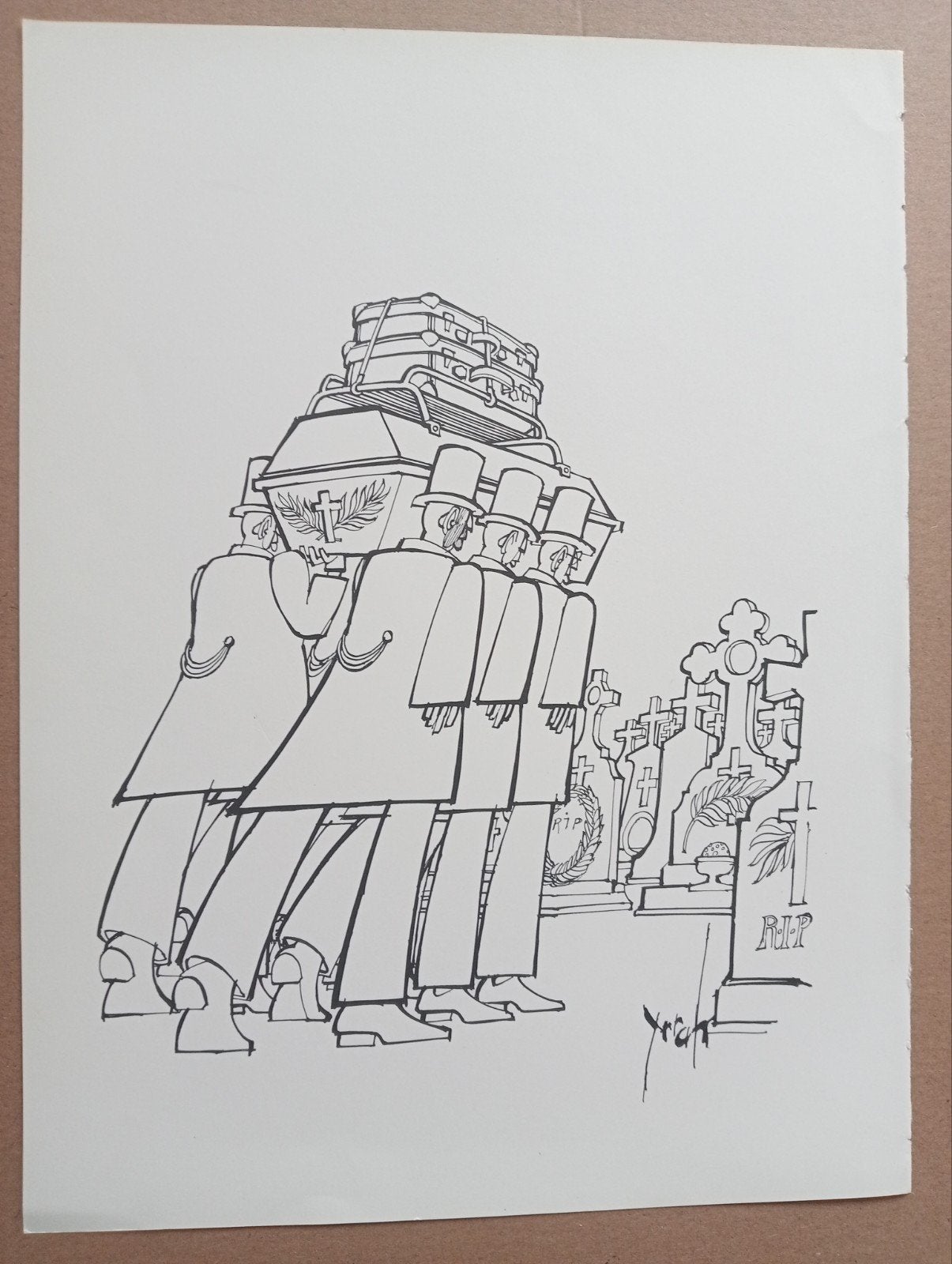 Yrrah spotprent cartoon Begrafenis, Verzenden, Voor 1940, Gebruikt