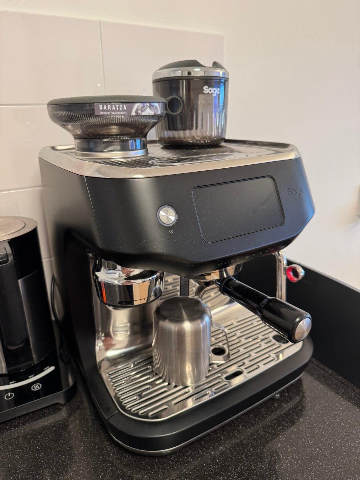 Sage The Oracle Dual Boiler Black Truffel + puck sucker, Ophalen, Espresso apparaat, Koffiebonen, Zo goed als nieuw