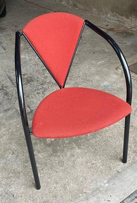 4 stuks Moderne artifort rode stoel met metalen frame, Ophalen, Zo goed als nieuw, Metaal, Rood