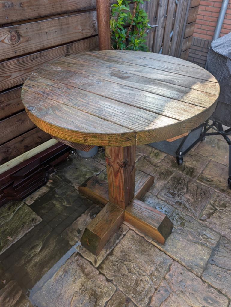 Robuuste Douglas Houten sta tafel, Ophalen, Gebruikt, Rond, Hout