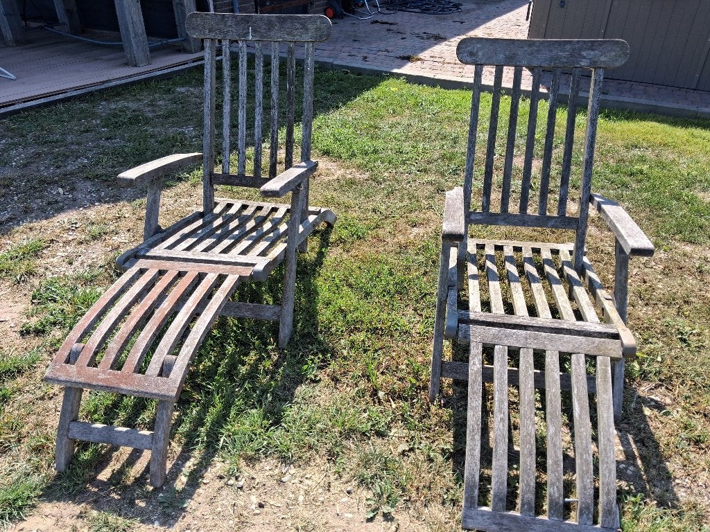 2 teakhouten stoelen voor buiten, Ophalen, Gebruikt, Twee, Bruin